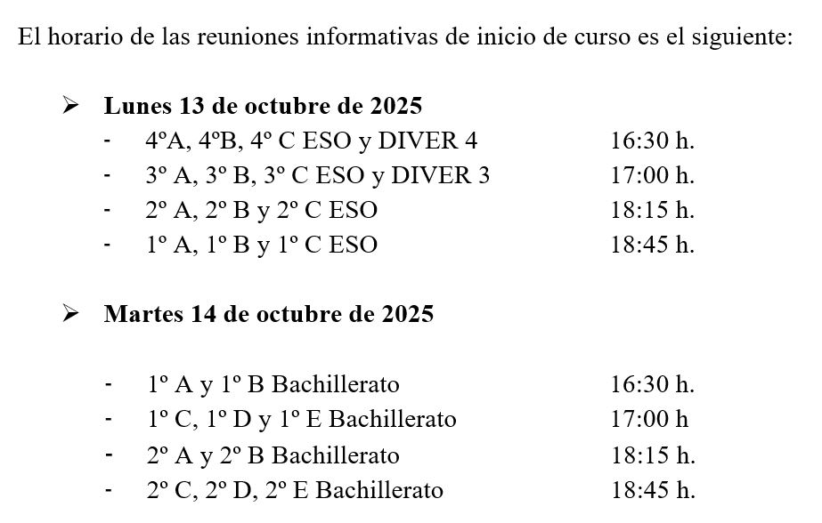 Horario reuniones inicio 25 26