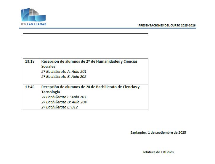Calendario presentaciones 2